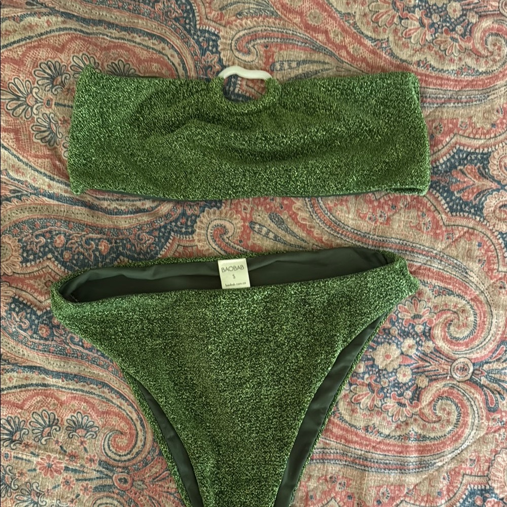 Green Textured Bikini Set